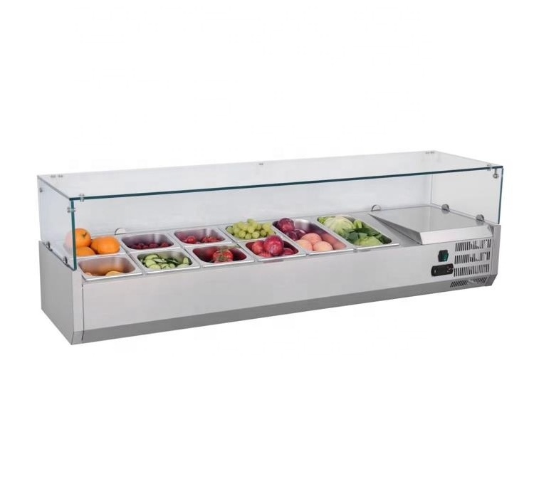 Glass or stainless steel lid Salad Pizza display counter top fridge / Tabletop GN trays Sauce display cooler