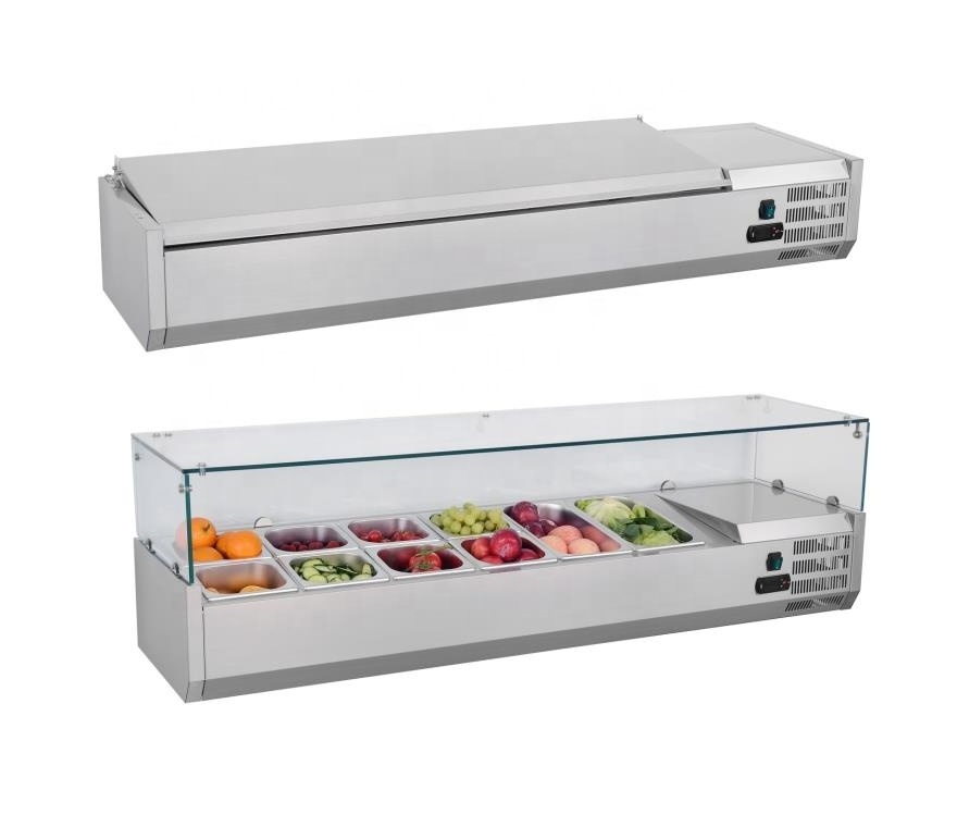 Glass or stainless steel lid Salad Pizza display counter top fridge / Tabletop GN trays Sauce display cooler