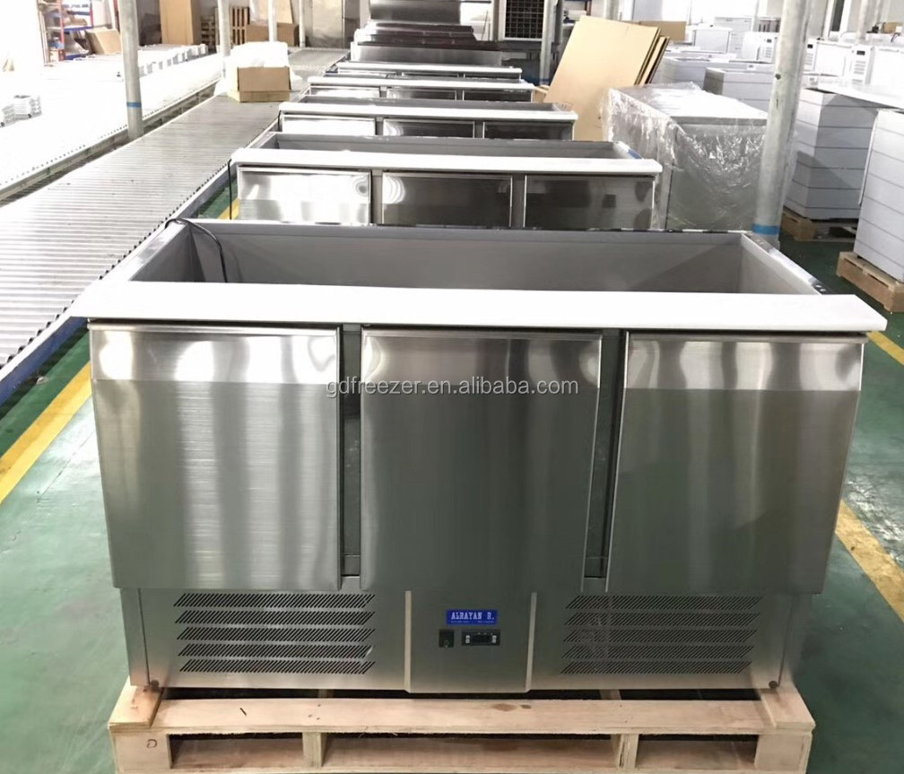 Ventilated refrigeration food prepare worktable refrigerator salad/sandwich/pizza counter chiller prep table with cover