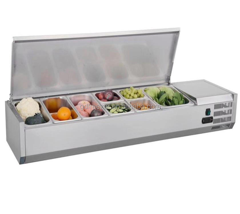 Glass or stainless steel lid Salad Pizza display counter top fridge / Tabletop GN trays Sauce display cooler