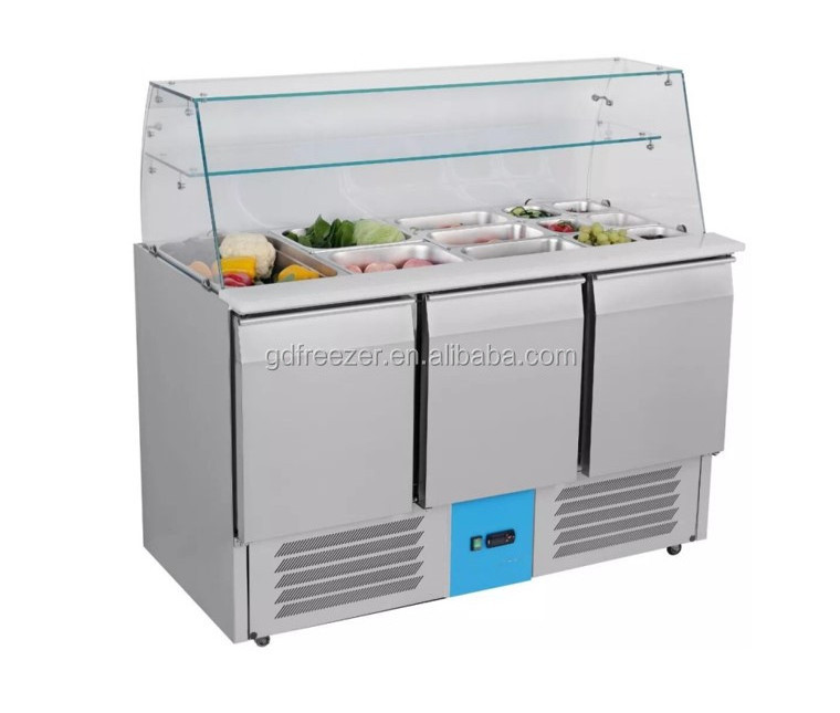 Ventilated refrigeration food prepare worktable refrigerator salad/sandwich/pizza counter chiller prep table with cover