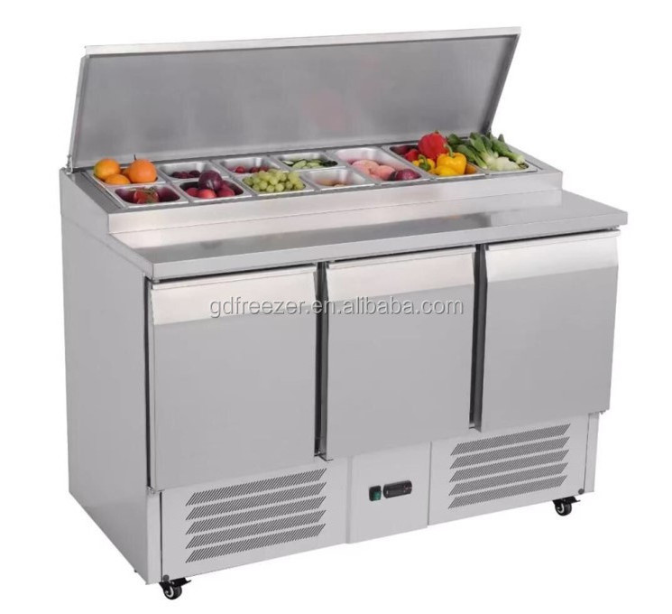 Ventilated refrigeration food prepare worktable refrigerator salad/sandwich/pizza counter chiller prep table with cover