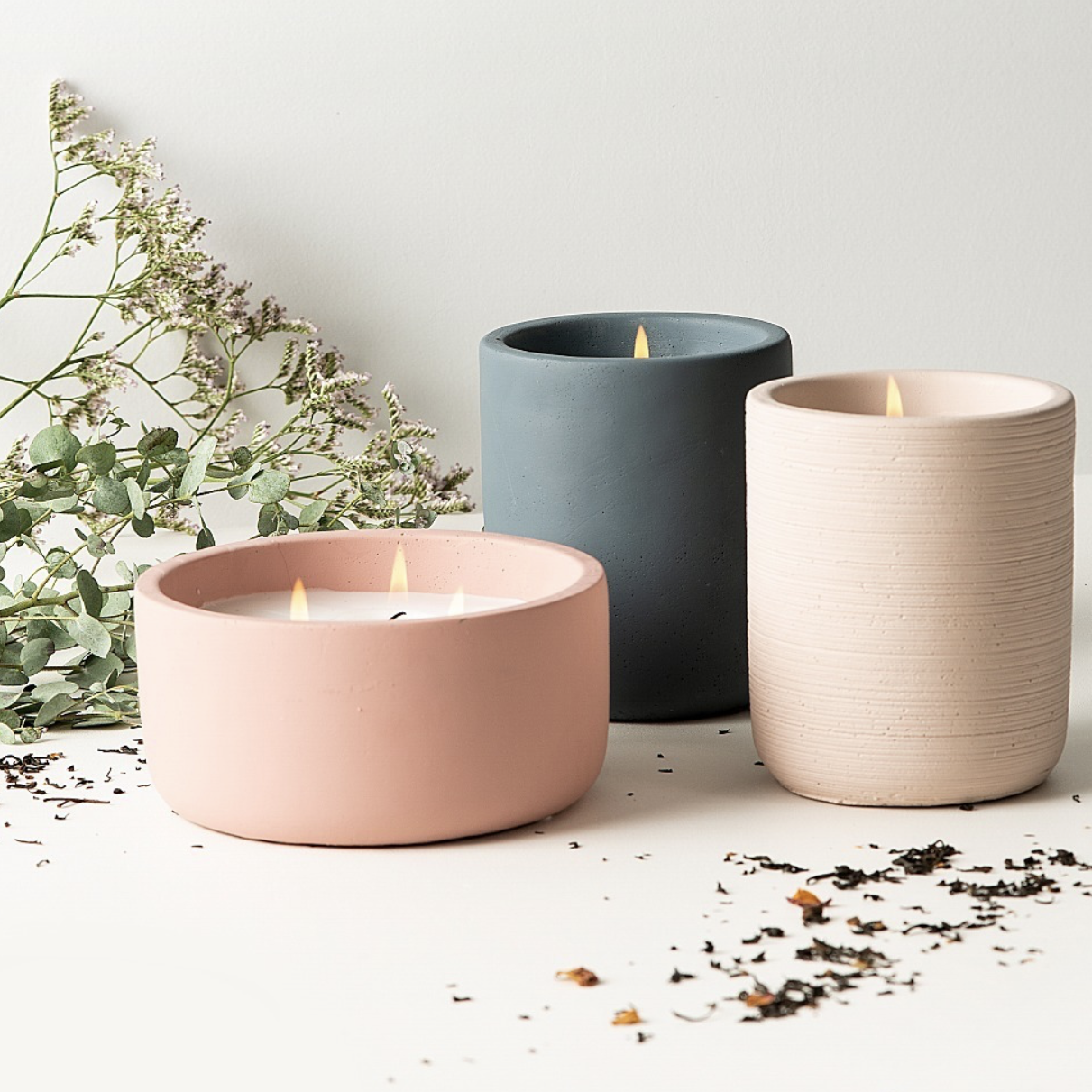 New arrival home decor custom matte concrete candle bowl wholesale cement candle vessel jars