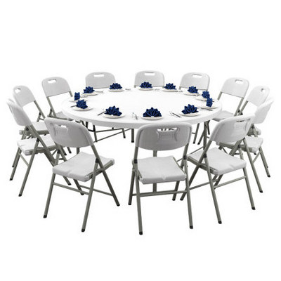 Hotsale 10 People Outdoor Banquet Table Plastic Round  6ft  Folding Table Chair Table For Wedding Party 6ft mesa plegable