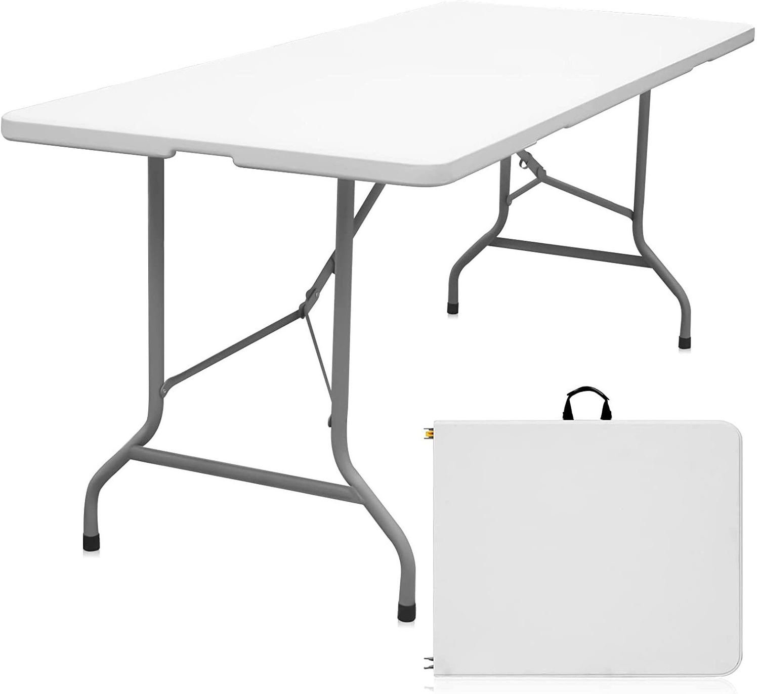 Folding Table Fold-in-half Utility Foldable Table Plastic Dining Table Portable Heavy Duty Plastic Indoor Outdoor 6ft 6 People