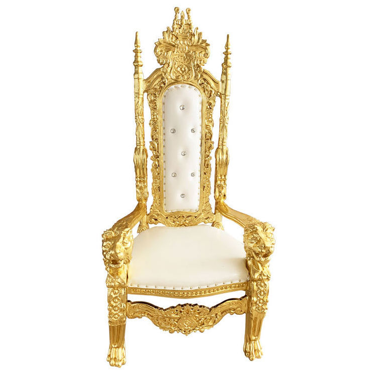 King and queen high back cheaper gold throne chairs royal luxury wedding chair for groom and bride Antique Hotel Chair Banquet