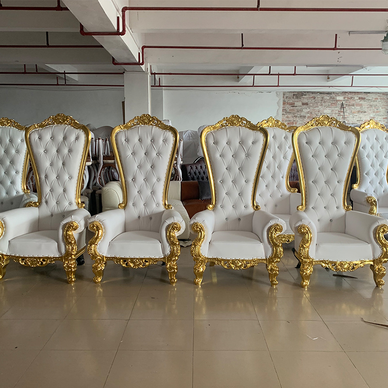 King and queen high back cheaper gold throne chairs royal luxury wedding chair for groom and bride Antique Hotel Chair Banquet