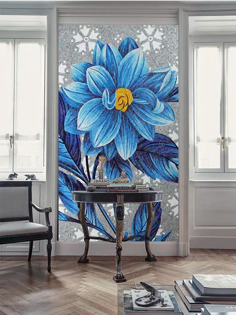 Custom blue flower mosaic art backsplash living room backsplash for apartment wall tile mosaic