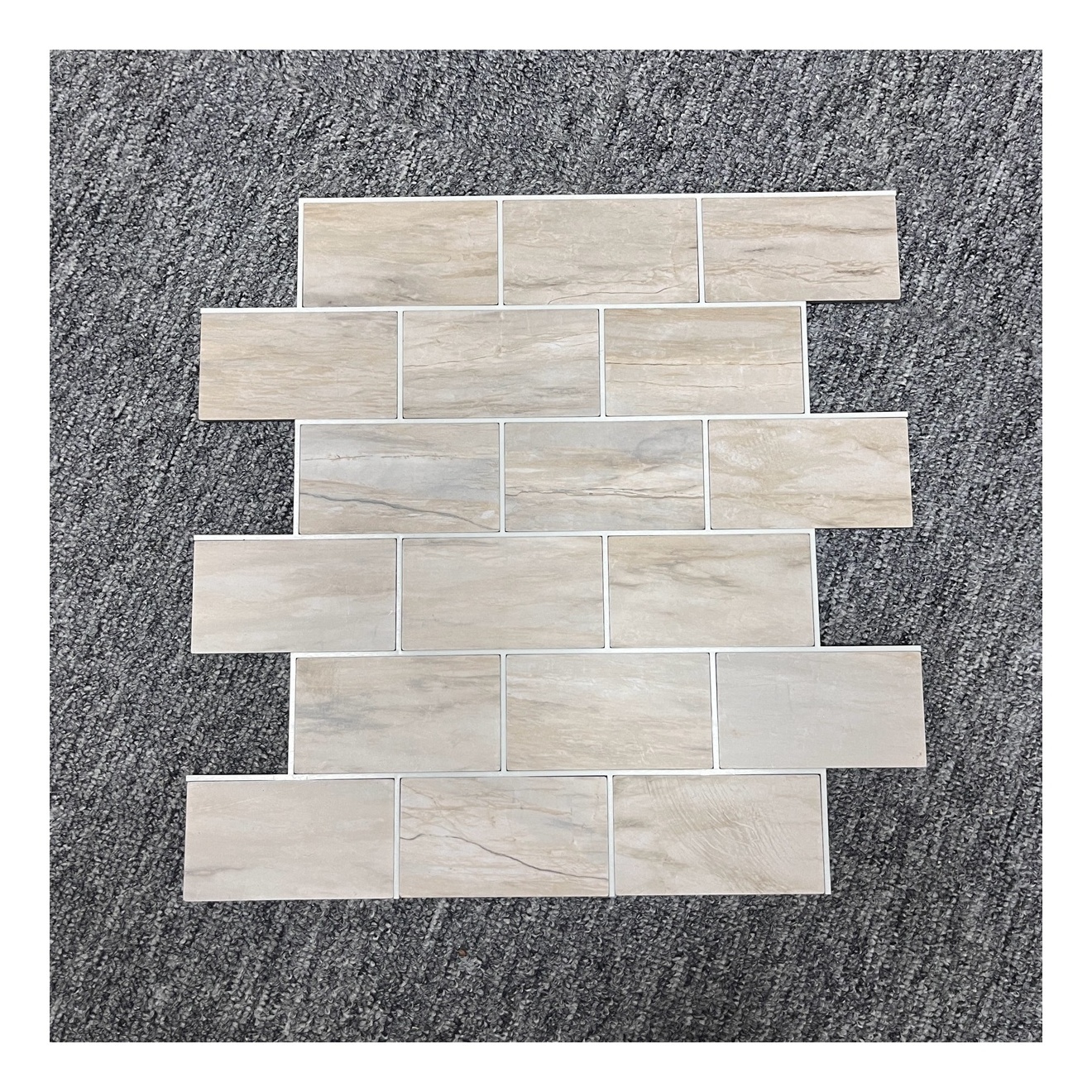 Stick On Self Adhesive Vinyl Pvc Composite Beige Marble Peel And Stick Mosaic Tiles For Kitchen Backsplash Bathroom Wall