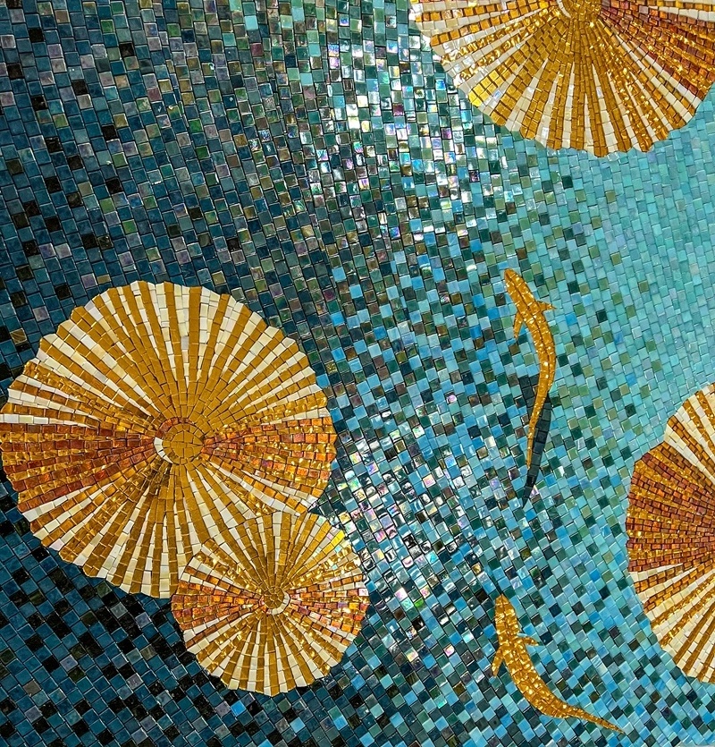 Handmade fashion gold fish wall tile flower glass mosaic wall art murals for home decoration