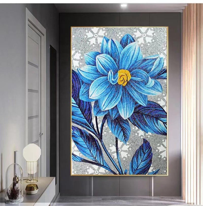 Custom blue flower mosaic art backsplash living room backsplash for apartment wall tile mosaic