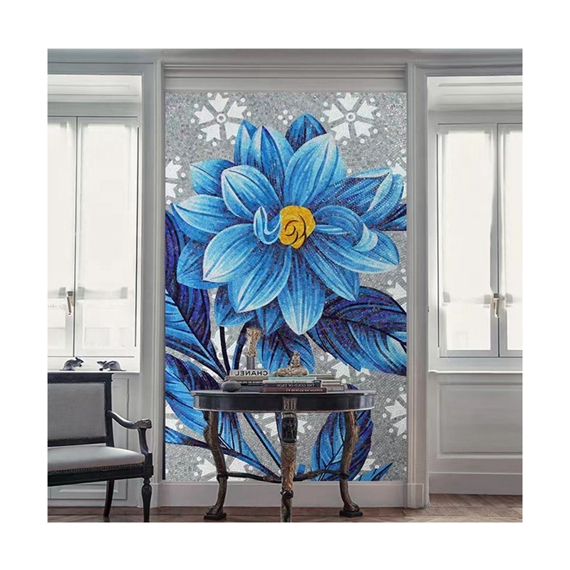 Custom blue flower mosaic art backsplash living room backsplash for apartment wall tile mosaic