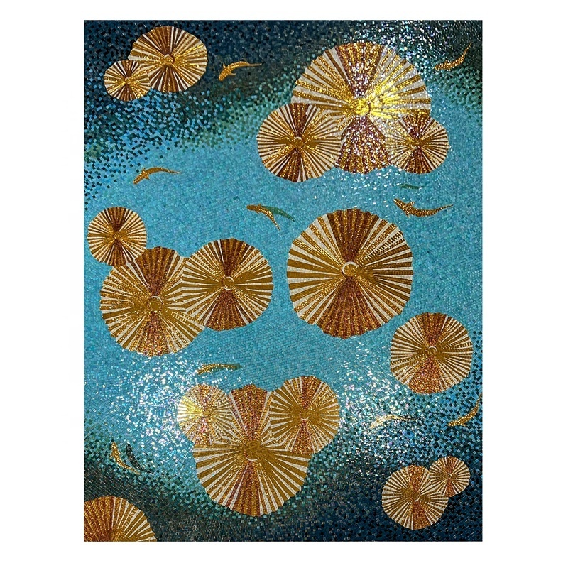 Handmade fashion gold fish wall tile flower glass mosaic wall art murals for home decoration