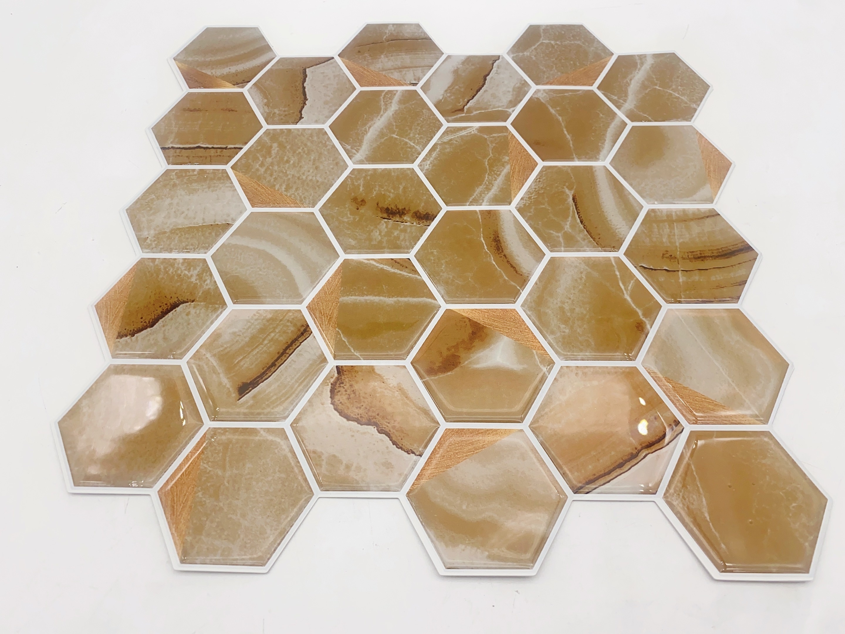 Manufactured selling mix hexagon peel and stick backsplash pvc wall tile for living room kitchen peel and stick tile blue