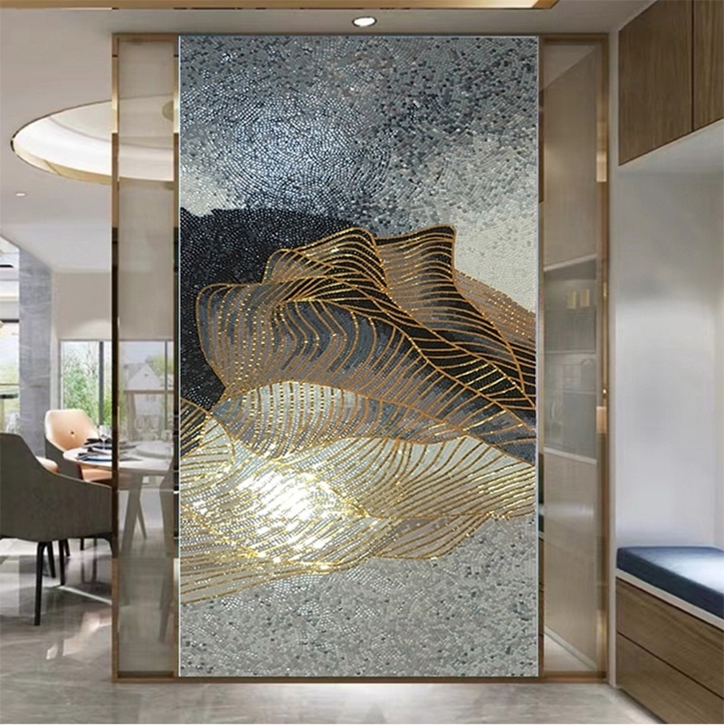 Modern gold/black marble surface stone tile for villa or hotel glass mirror mosaic art and craft  backsplash tile