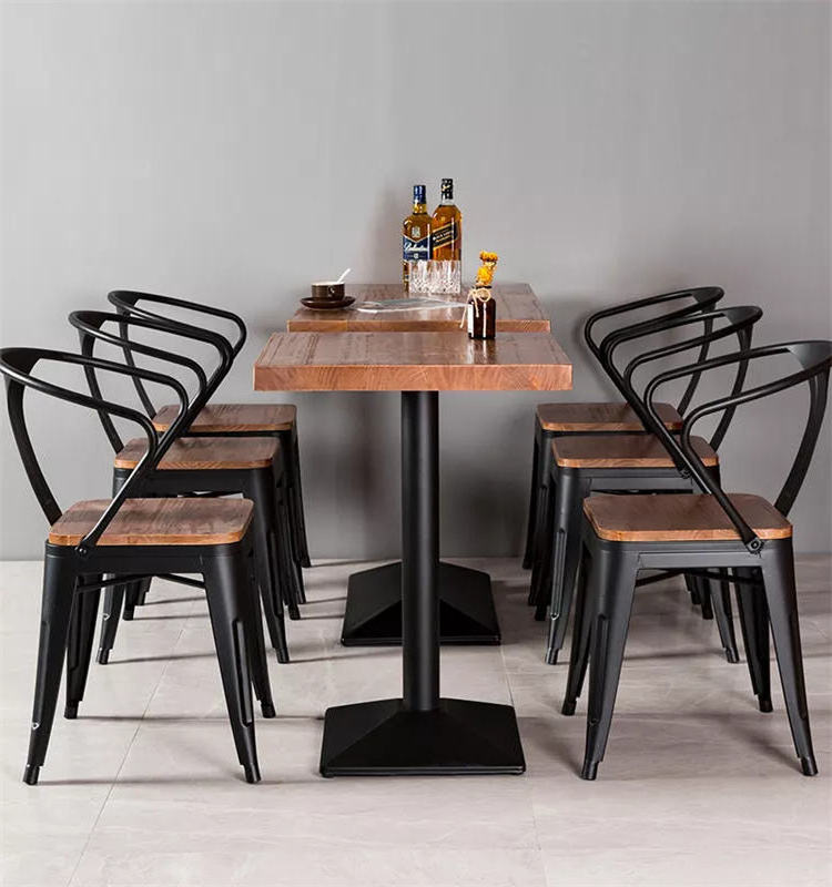 Modern Wood Cafe Restaurant Fast Food Bar Dining Furniture Stackable Vintage Bistro Tables and Chairs Sets