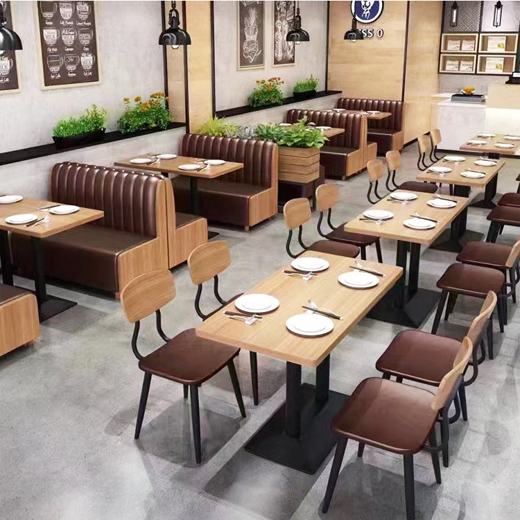 Modern Wood Cafe Restaurant Fast Food Bar Dining Furniture Stackable Vintage Bistro Tables and Chairs Sets