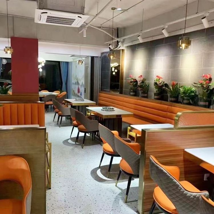 Commercial use double side restaurant leather booth seating fast food sofa chairs and tables set