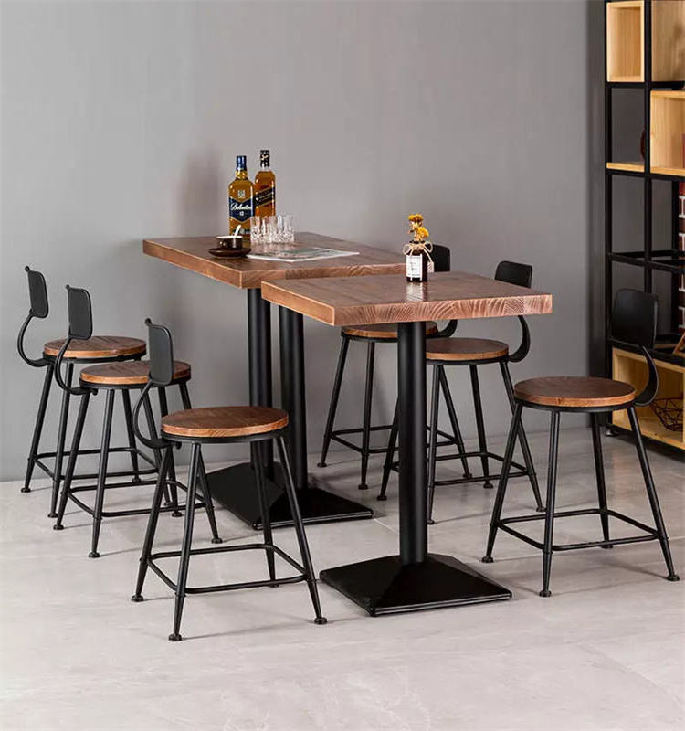 Modern Wood Cafe Restaurant Fast Food Bar Dining Furniture Stackable Vintage Bistro Tables and Chairs Sets