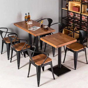 Modern Wood Cafe Restaurant Fast Food Bar Dining Furniture Stackable Vintage Bistro Tables and Chairs Sets