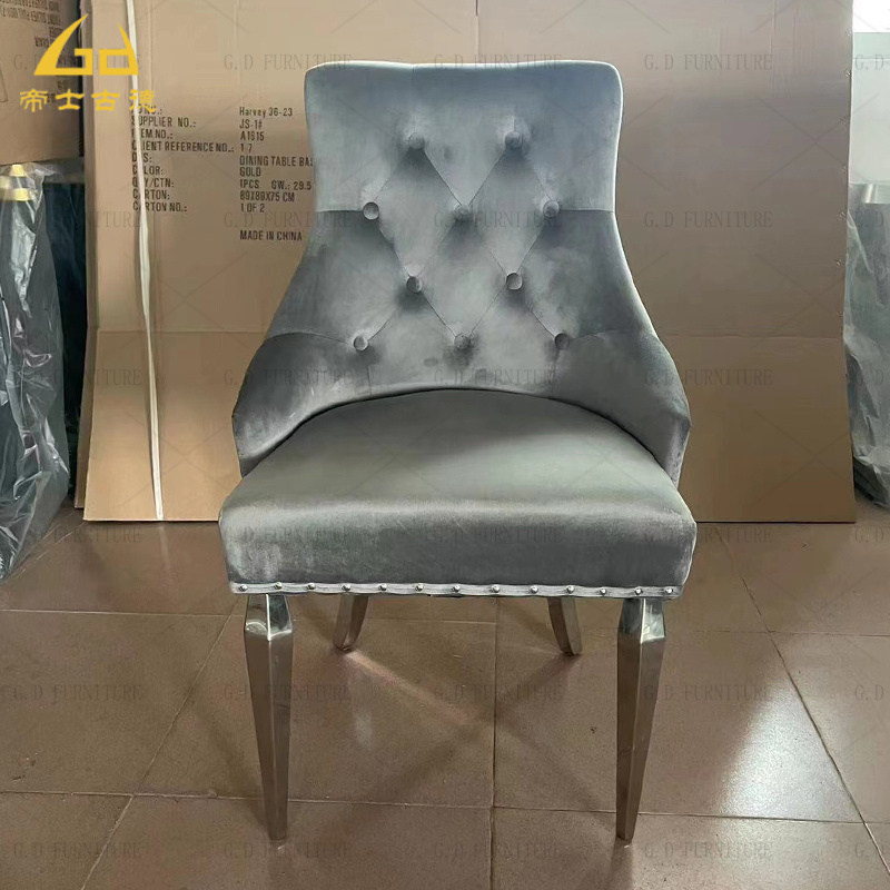 Factory supplier furniture velvet sectional dinning chair upholstered luxury gold lion head dining chair chrome stainless steel