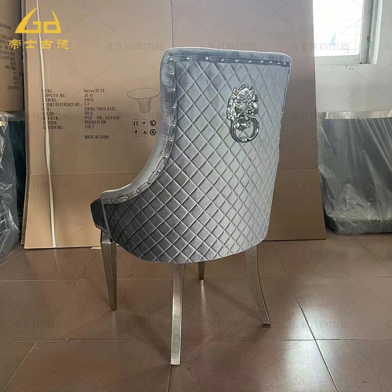 Factory supplier furniture velvet sectional dinning chair upholstered luxury gold lion head dining chair chrome stainless steel