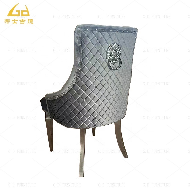 Factory supplier furniture velvet sectional dinning chair upholstered luxury gold lion head dining chair chrome stainless steel