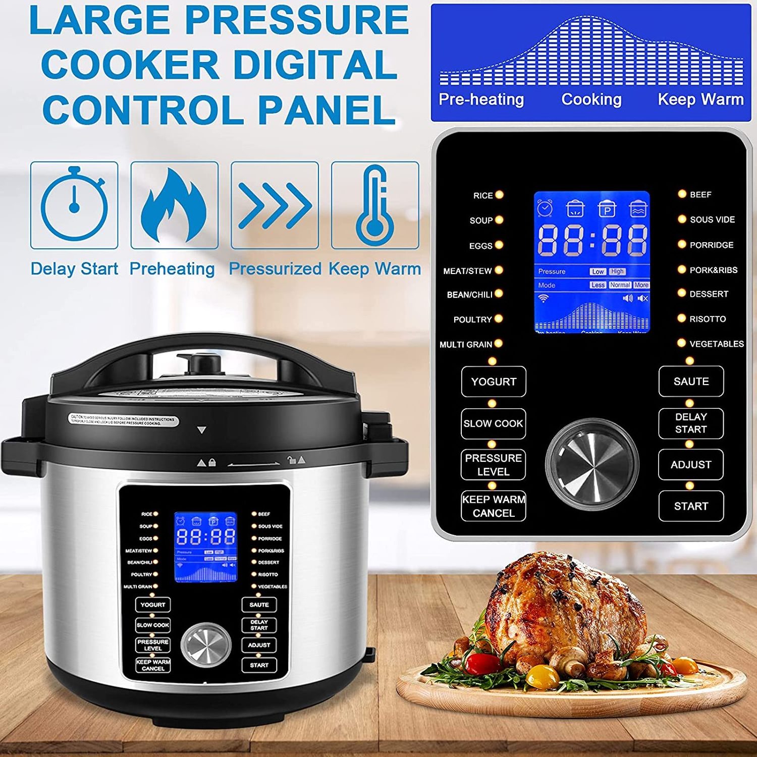 All-in-1 Pressure Cooker and Air Fryer with Dual Lid, Slow Cooker and More, Digital Touch Display, 6L Capacity,GTAP06-A