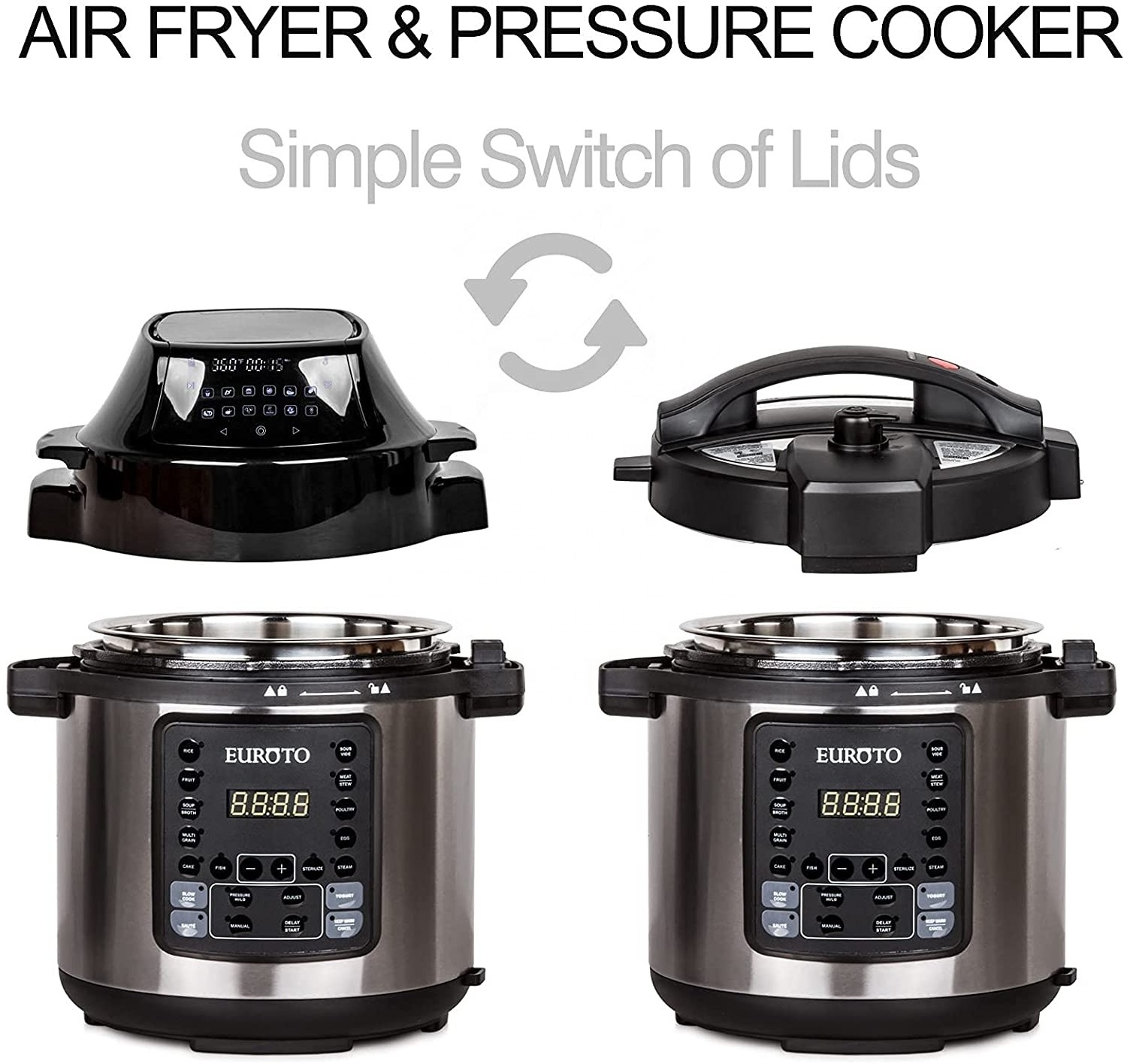 High Quality All-in-1 Pressure Cooker and Air Fryer with Dual Lid, Slow Cooker and More, Digital Touch Display, 6L Capacity