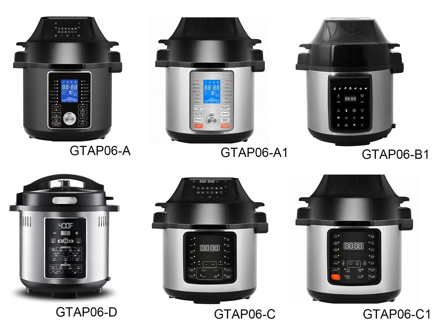 GTAP06-DA1  One-Lid design 2 in 1 Slow Cook,Steamer, Saute, Electric Air fryer pressure cooker