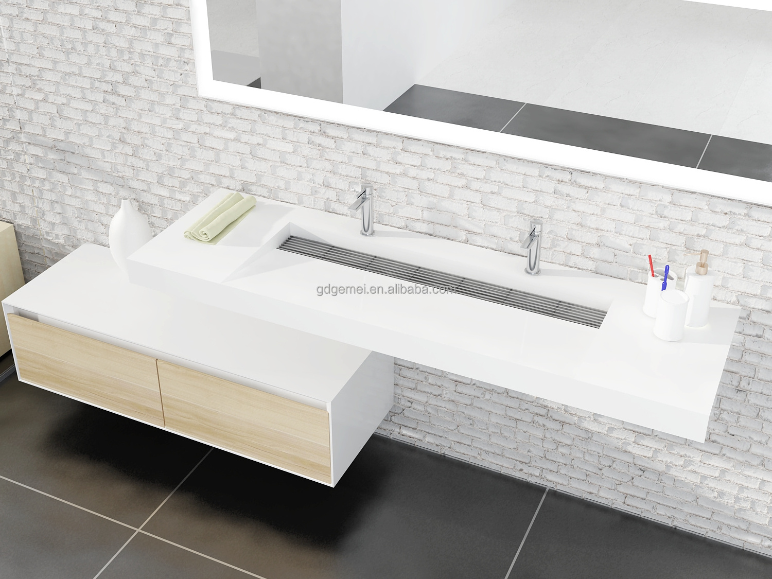 GM Modern Design Acrylic Basin Sink Wall-Hung Rectangular Bathroom Wash Basin Popular Sanitary Accessory Made Solid Stone