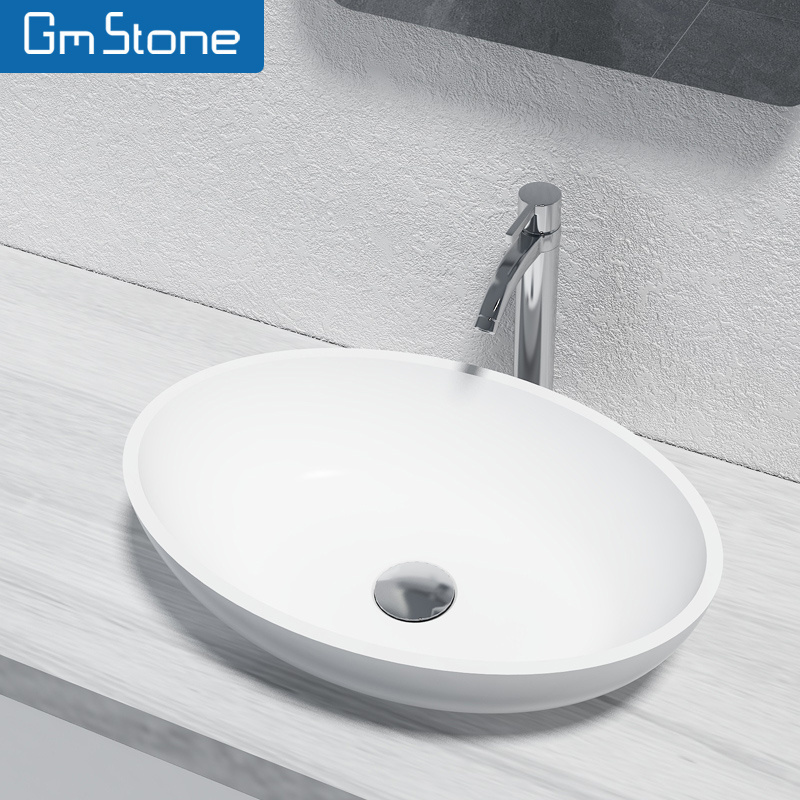 solid surface White Stone Circular Vessel Bathroom Sink