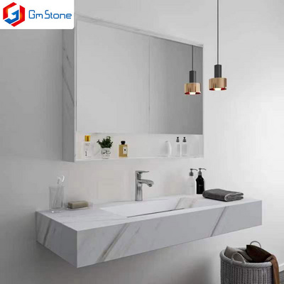 GM Solid surface modern wall hung furniture counter top hand wash basin artificial stone sink with pattern bathroom vanity