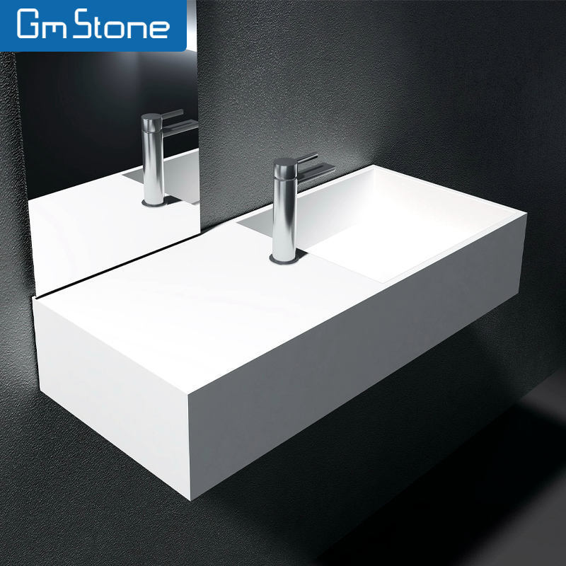 Hotel handmade Solid surface artificial stone white matte wall mounted wash basin