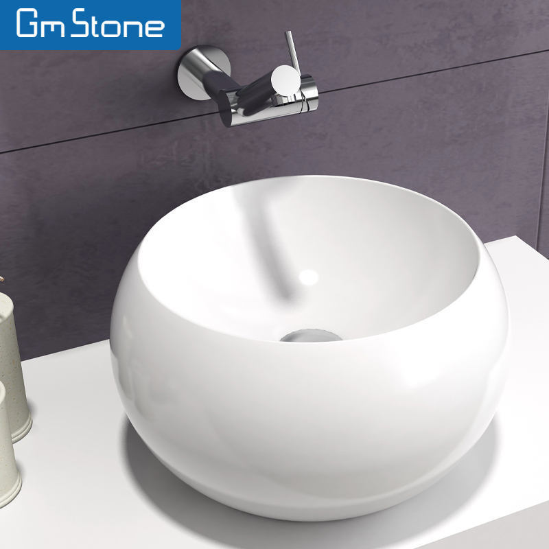 Hot Sale Bathroom Hand Wash Basin Oval Countertop artificial stone Black White Light Stone Bathroom Vessel Sink