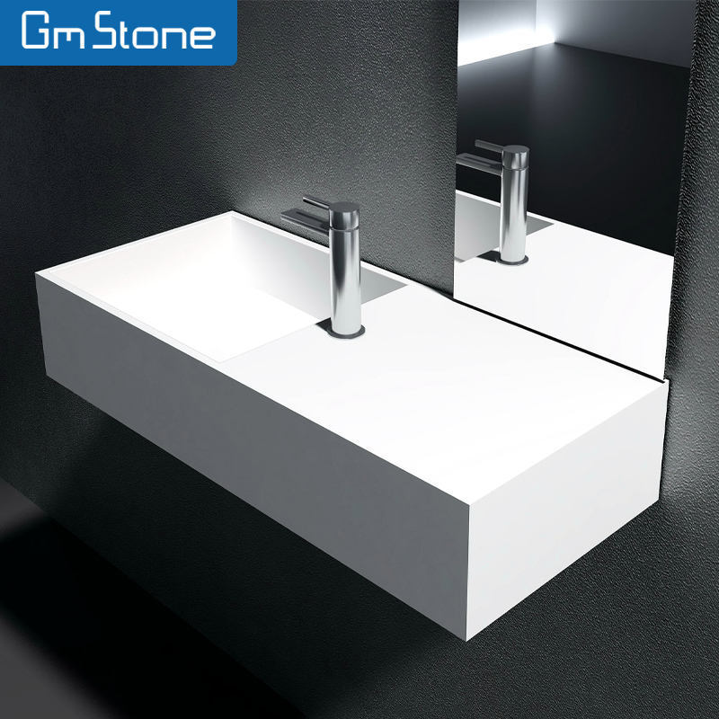 Hotel handmade Solid surface artificial stone white matte wall mounted wash basin