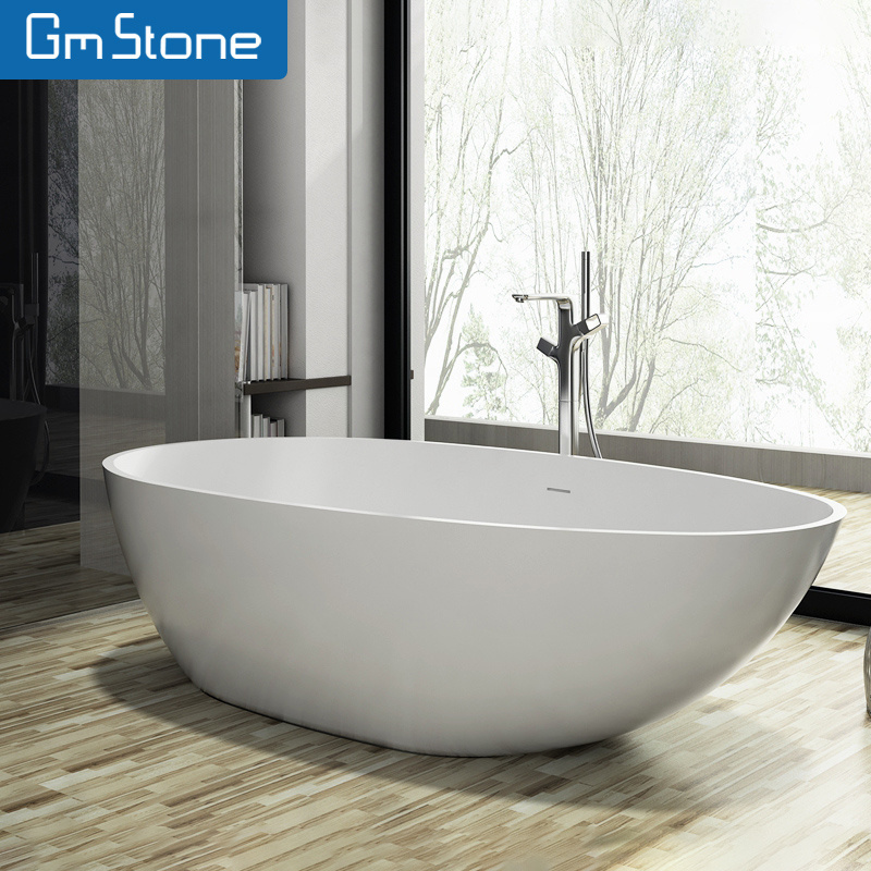 GM Small Size Oval Freestanding Bathtub Modern Design Stylish White Acrylic Solid Surface Soaking Tub Included