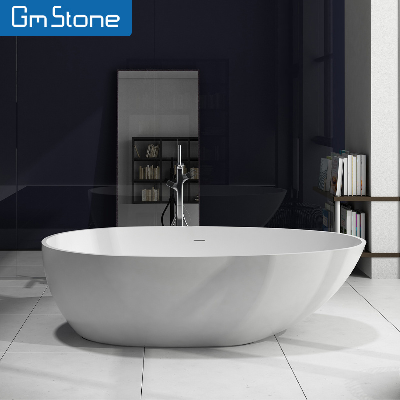 GM Small Size Oval Freestanding Bathtub Modern Design Stylish White Acrylic Solid Surface Soaking Tub Included