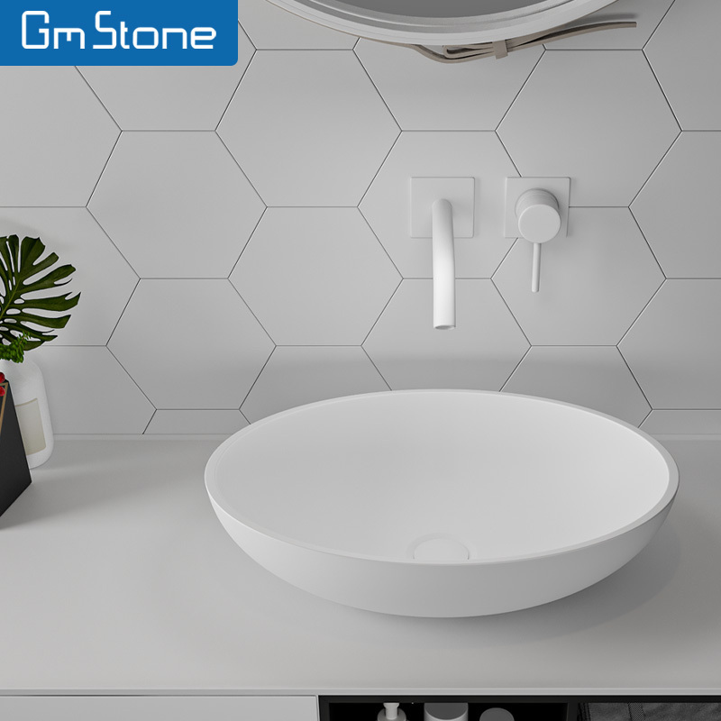 solid surface White Stone Circular Vessel Bathroom Sink