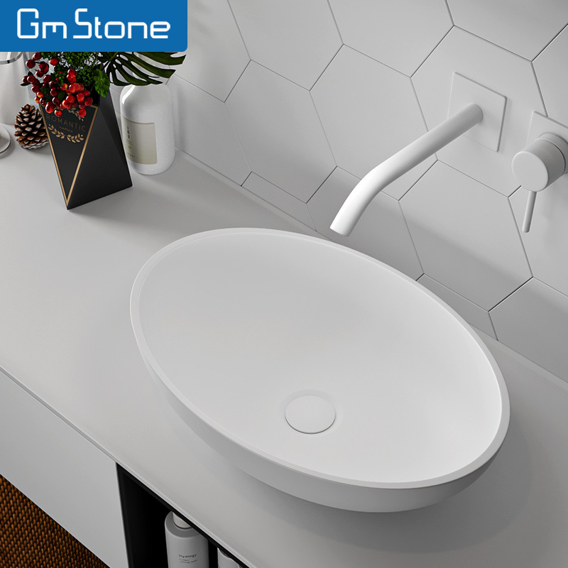 solid surface White Stone Circular Vessel Bathroom Sink