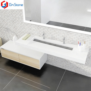 GM Modern Design Acrylic Basin Sink Wall-Hung Rectangular Bathroom Wash Basin Popular Sanitary Accessory Made Solid Stone