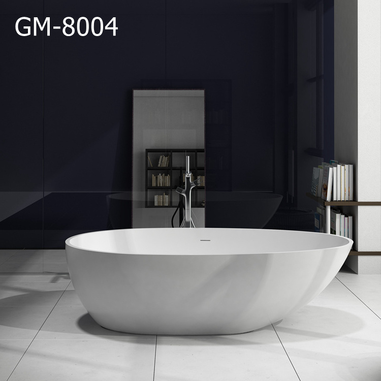 GM Small Size Oval Freestanding Bathtub Modern Design Stylish White Acrylic Solid Surface Soaking Tub Included