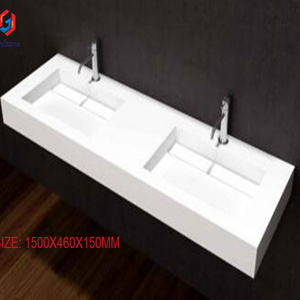 Long Artificial Marble square stone bathroom sink bathroom wall hung basin vanity double wash basin for project