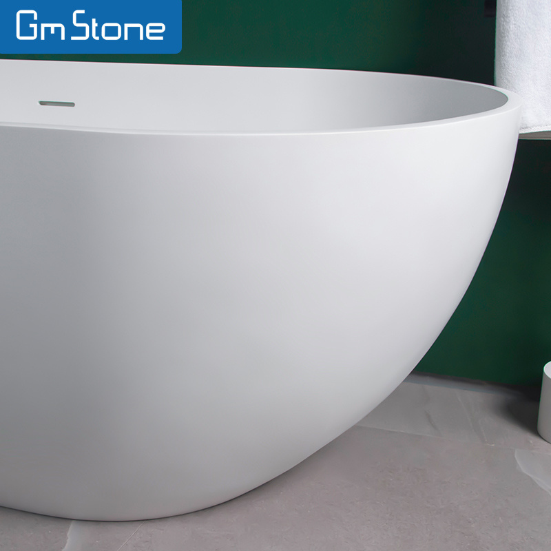 GM Modern Design White Oval Freestanding Luxury Romantic Bathtub Resin Artificial Stone Solid Surface for Hotel Soaking Bathtub