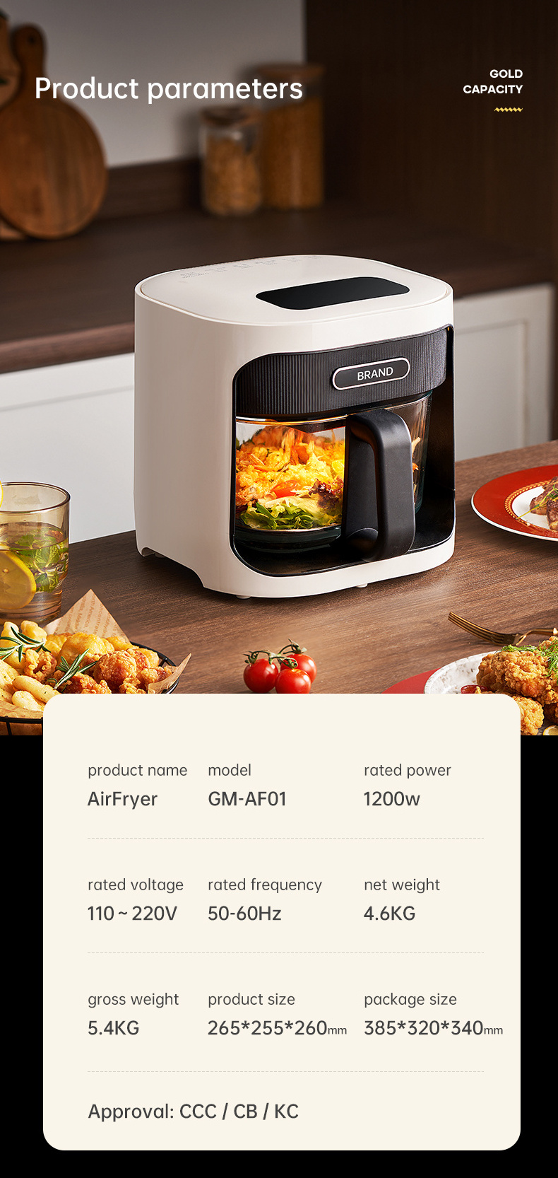 Commercial Electric Oven without Oil 1200W Power with Hot Glass Display 304 SS Grill and Air Fryer from China