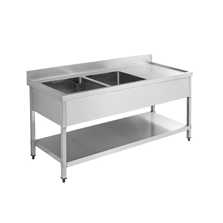 Stainless Steel  Free Standing Square Polished Double Bowl Sink