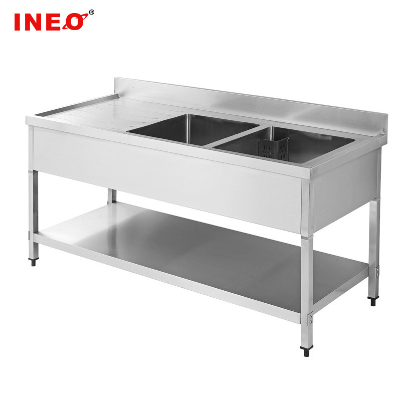 Stainless Steel  Free Standing Square Polished Double Bowl Sink