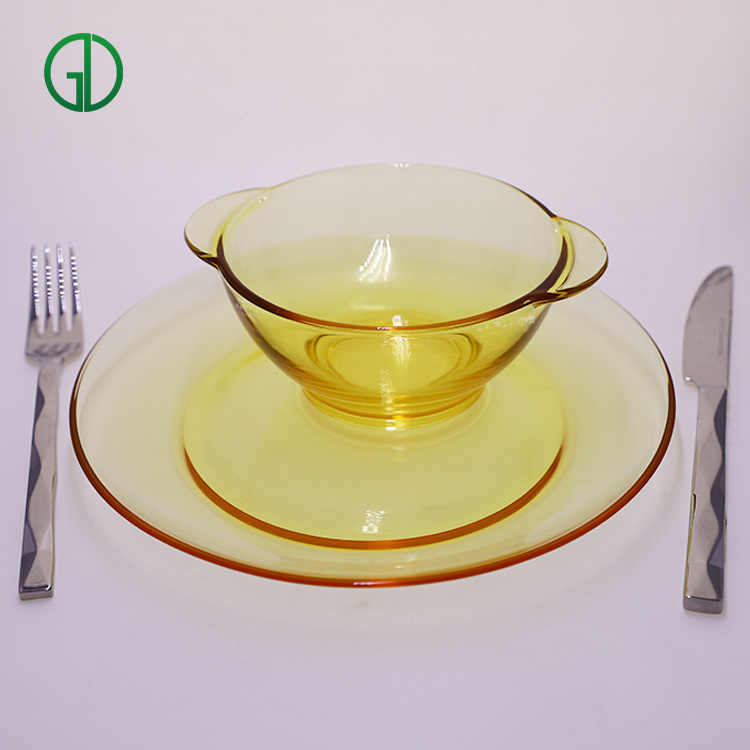 High quality amber glass dish plate heat resistant microwavable dinner plate