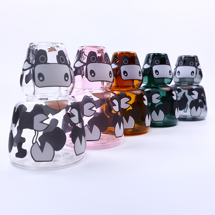 Cute cow cold water bottle drinking glass ware