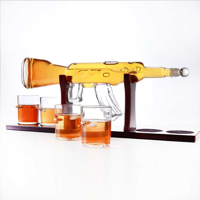 800ml AK47 rifle gun shaped glass decanter / unique gun shaped wine glass bottle